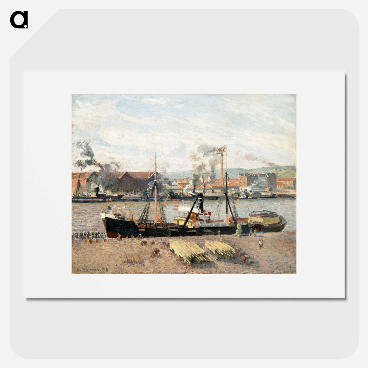 Port of Rouen, Unloading Wood - Camille Pissarro Poster.