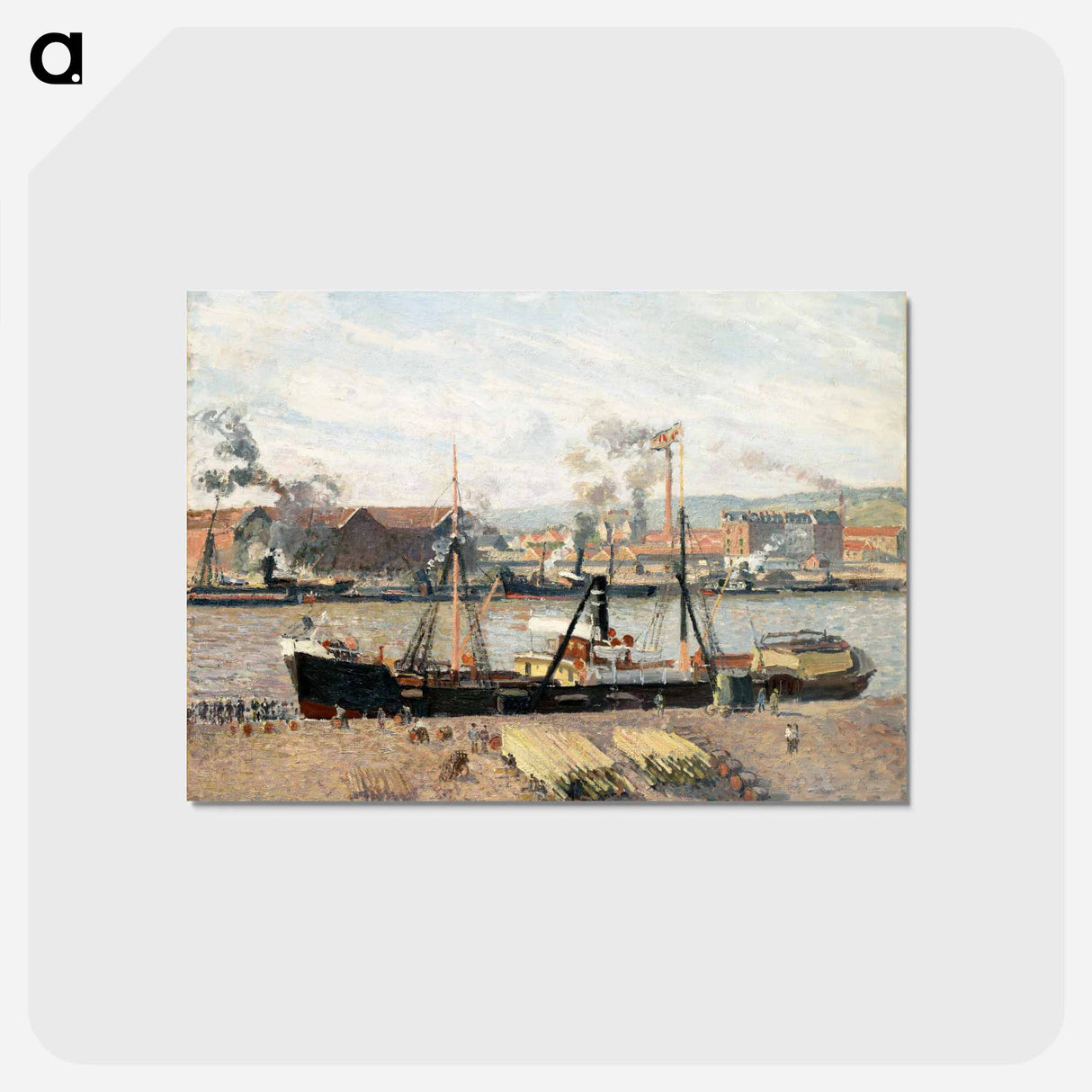 アートポストカード-Port of Rouen, Unloading Wood - カミーユ ピサロ Postcard.