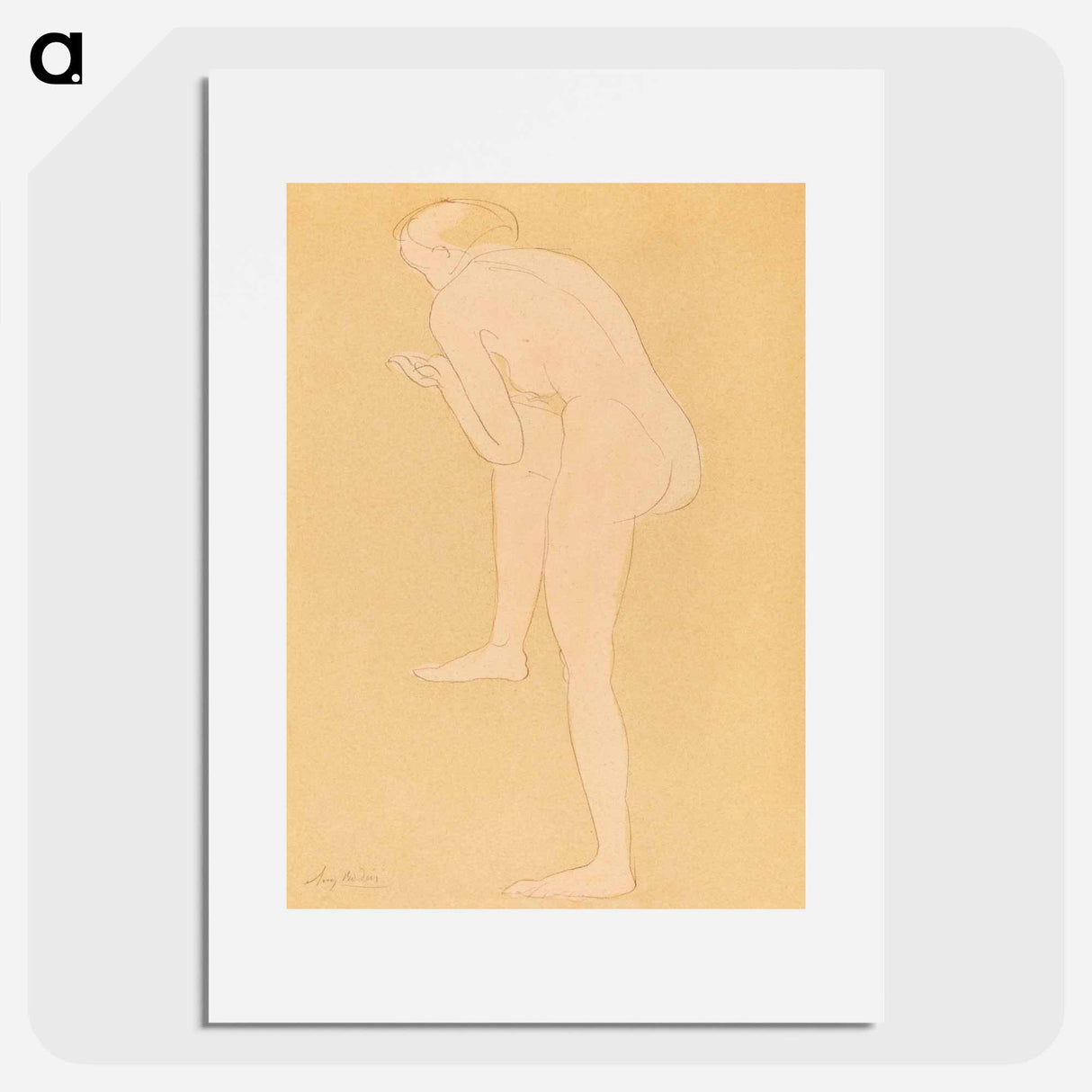 Figure Bending Forward with Right Knee Raised - Auguste Rodin Poster.