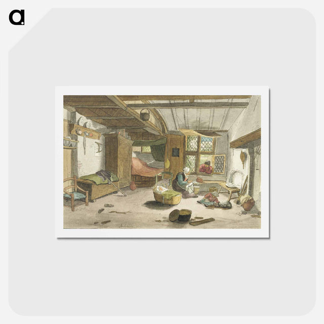アートポストカード-Interior with Woman by Cradle
 - コルネリス プロース ファン アムステル Postcard.