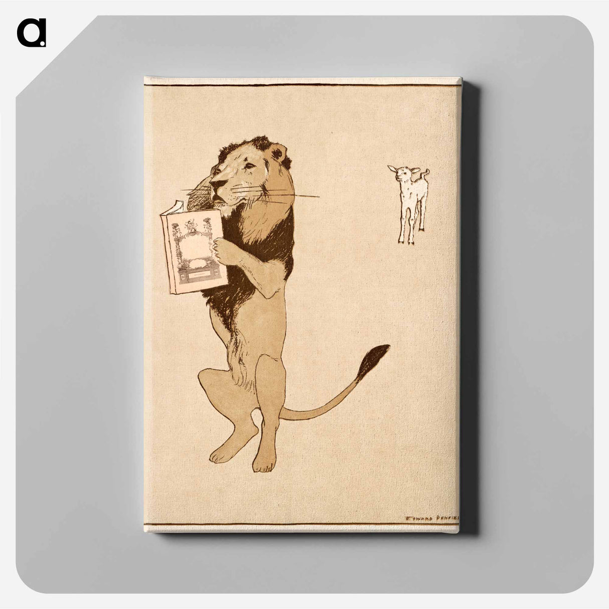 アートパネル-Lion and a book - エドワード ペンフィールド Canvas.