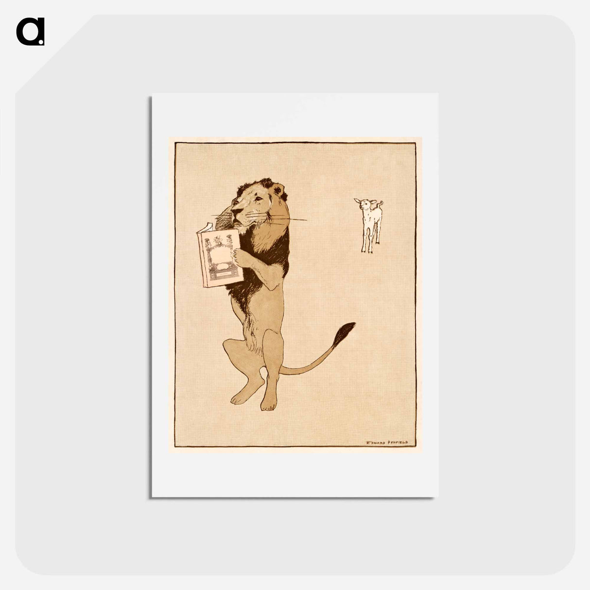 アートポストカード-Lion and a book - エドワード ペンフィールド Postcard.