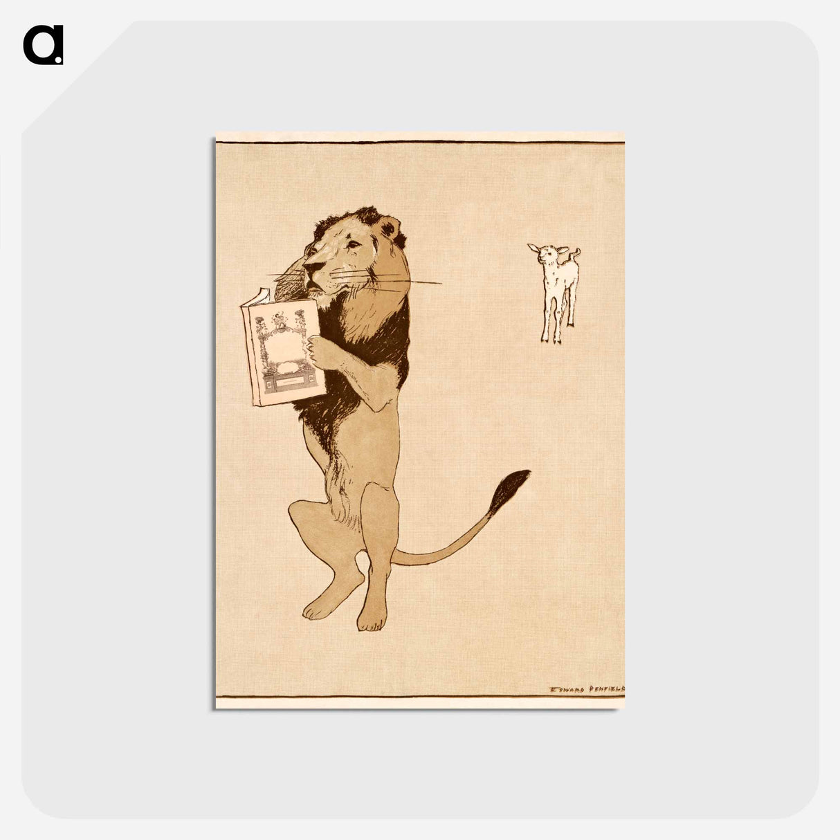 アートポストカード-Lion and a book - エドワード ペンフィールド Postcard.