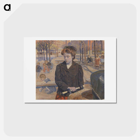 アートポストカード-Spring.Young girl with a pram
 - ピーター ハンセン Postcard.