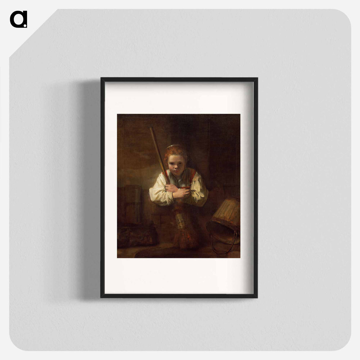 A Girl with a Broom - Rembrandt van Rijn Poster.