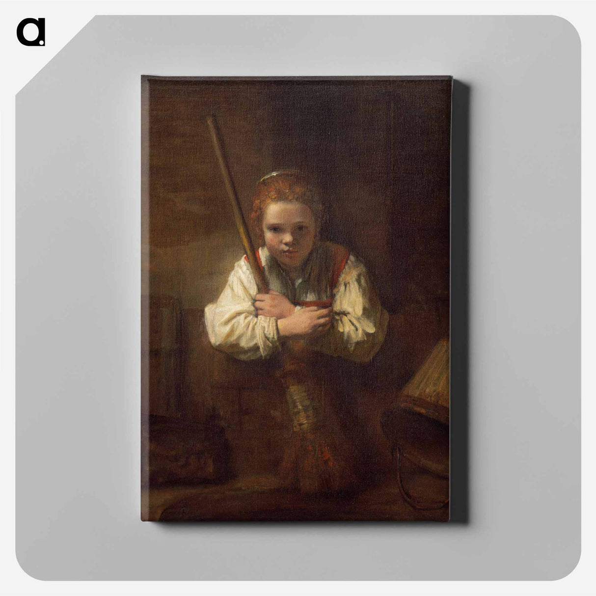 A Girl with a Broom - Rembrandt van Rijn Canvas.