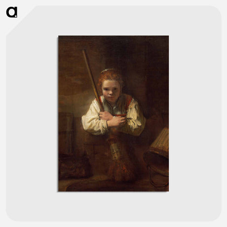 アートポストカード-A Girl with a Broom - レンブラント ファン レイン Postcard.