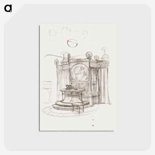 円形装飾のあるアール・ヌーヴォー内装の下絵 - アルフォンス ミュシャ Postcard.