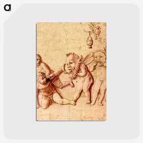 アートポストカード-Children playing with masks - アンドレア マンテーニャ Postcard.