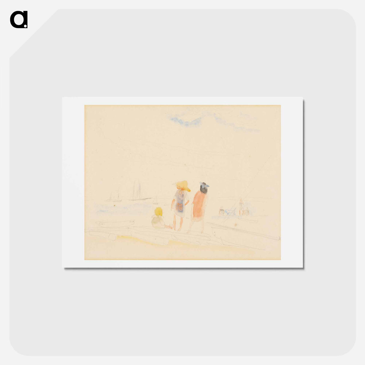 アートポストカード-Two Women and Child on Beach - チャールズ デムス Postcard.