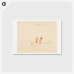 アートポストカード-Two Women and Child on Beach - チャールズ デムス Postcard.