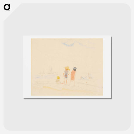 アートポストカード-Two Women and Child on Beach - チャールズ デムス Postcard.