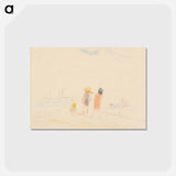 アートポストカード-Two Women and Child on Beach - チャールズ デムス Postcard.