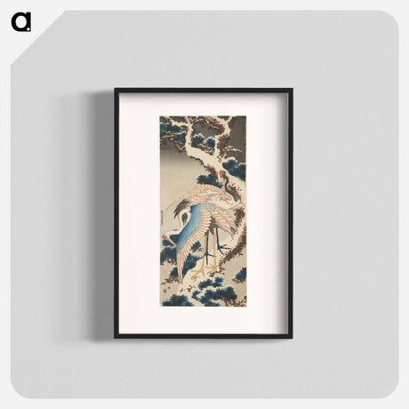 アートポスター-Two Cranes on a Snow–covered Pine Tree - 葛飾 北斎 Poster.