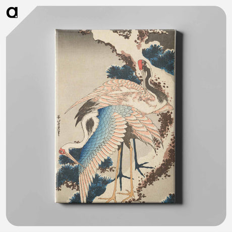 アートパネル-Two Cranes on a Snow–covered Pine Tree - 葛飾 北斎 Canvas.