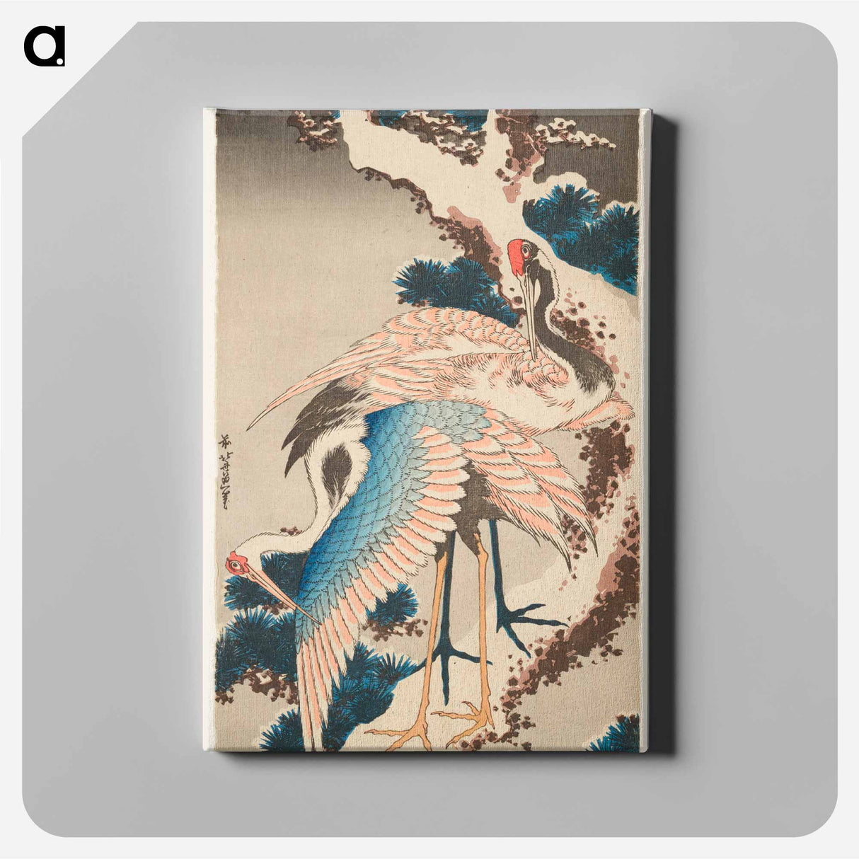 Two Cranes on a Snow–covered Pine Tree - 葛飾 北斎 Canvas.