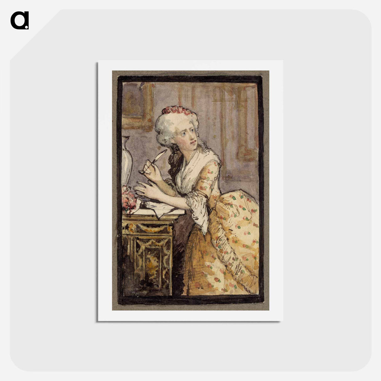 Lady writing, study for the rococo lady - アルバート エーデルフェルト Postcard.