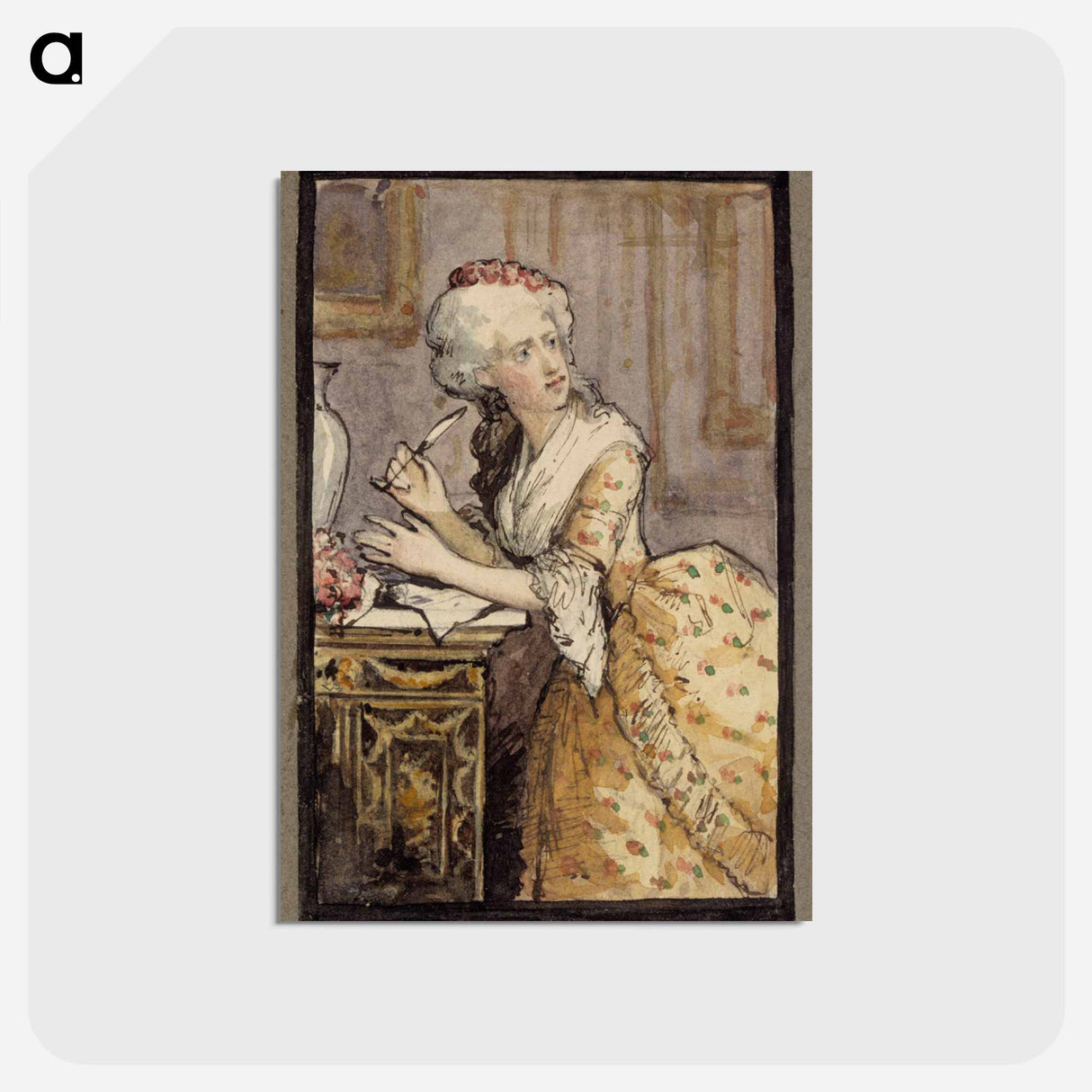 Lady writing, study for the rococo lady - アルバート エーデルフェルト Postcard.