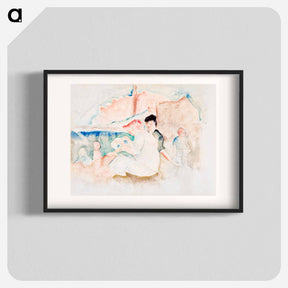 アートポスター-Two Women and Three Children on the Beach - チャールズ デムス Poster.