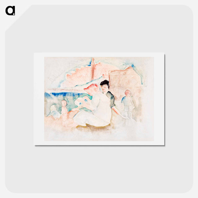 アートポストカード-Two Women and Three Children on the Beach - チャールズ デムス Postcard.