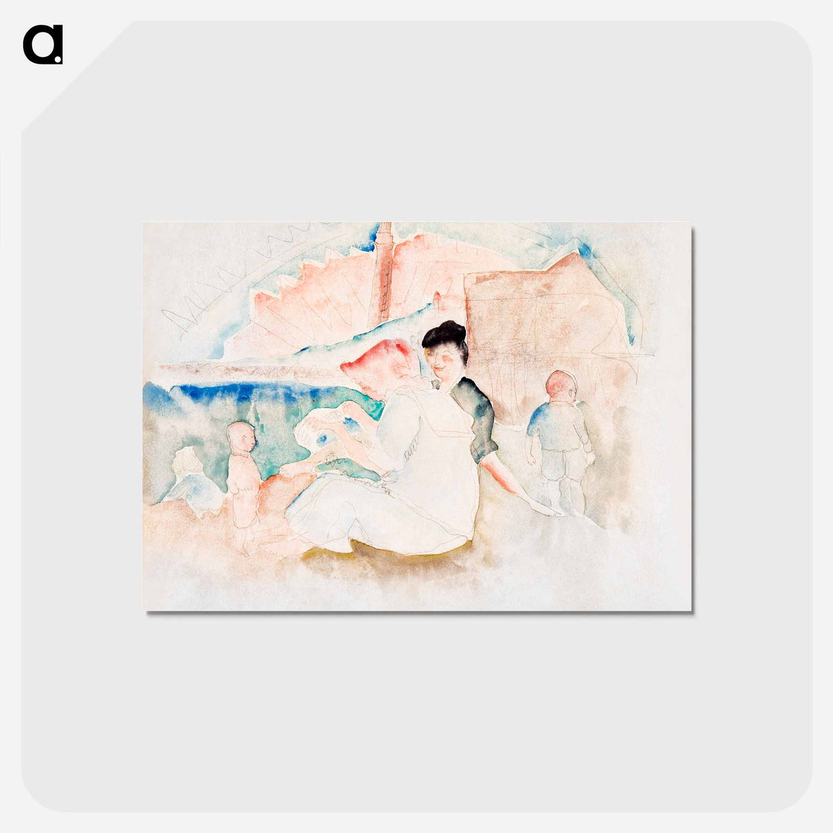 アートポストカード-Two Women and Three Children on the Beach - チャールズ デムス Postcard.