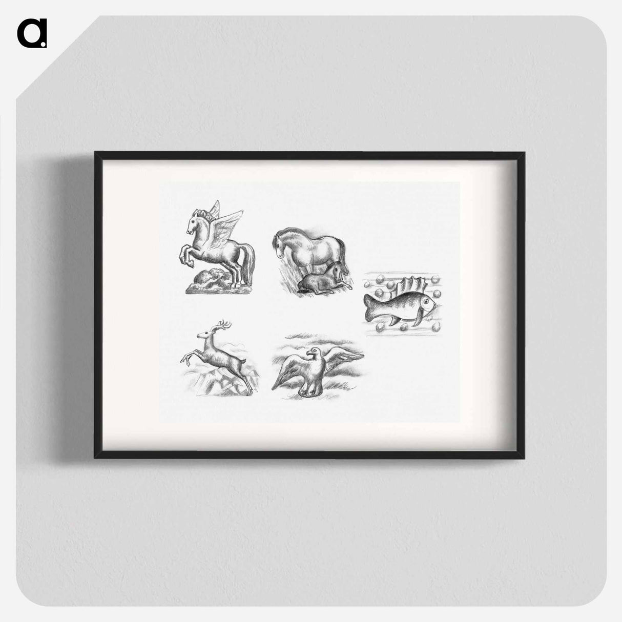 Pegasus, horse, fish, deer and gull - レオ ヘステル Poster.