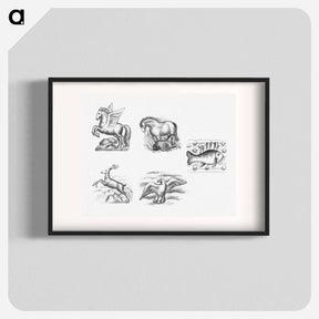 アートポスター-Pegasus, horse, fish, deer and gull - レオ ヘステル Poster.