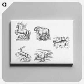アートパネル-Pegasus, horse, fish, deer and gull - レオ ヘステル Canvas.