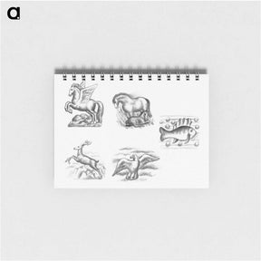 アートメモ帳-Pegasus, horse, fish, deer and gull - レオ ヘステル Memo.