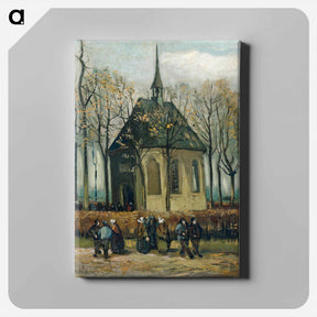 アートパネル-Congregation Leaving the Reformed Church in Nuenen - フィンセント ファン ゴッホ Canvas.
