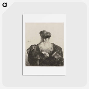 アートポストカード-Old Man Seated with Flowing Beard, Fur Cap and Velvet Cloak - レンブラント ファン レイン Postcard.