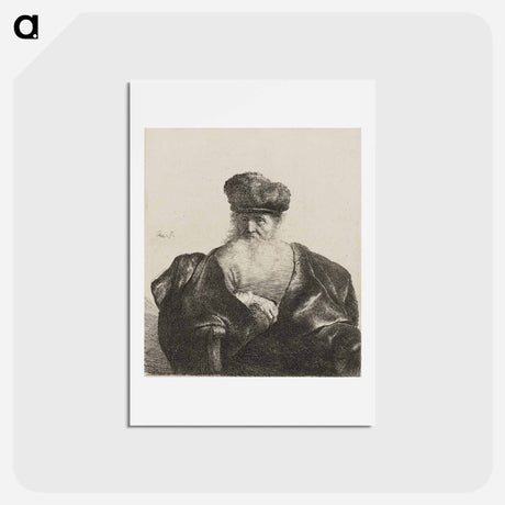 アートポストカード-Old Man Seated with Flowing Beard, Fur Cap and Velvet Cloak - レンブラント ファン レイン Postcard.