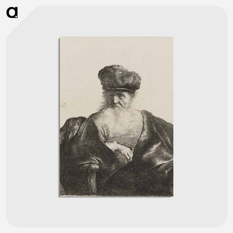 アートポストカード-Old Man Seated with Flowing Beard, Fur Cap and Velvet Cloak - レンブラント ファン レイン Postcard.