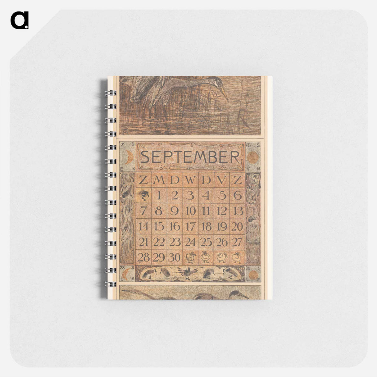 Kalenderblad september met reigers - テオ ヴァン ホイテマ Memo.