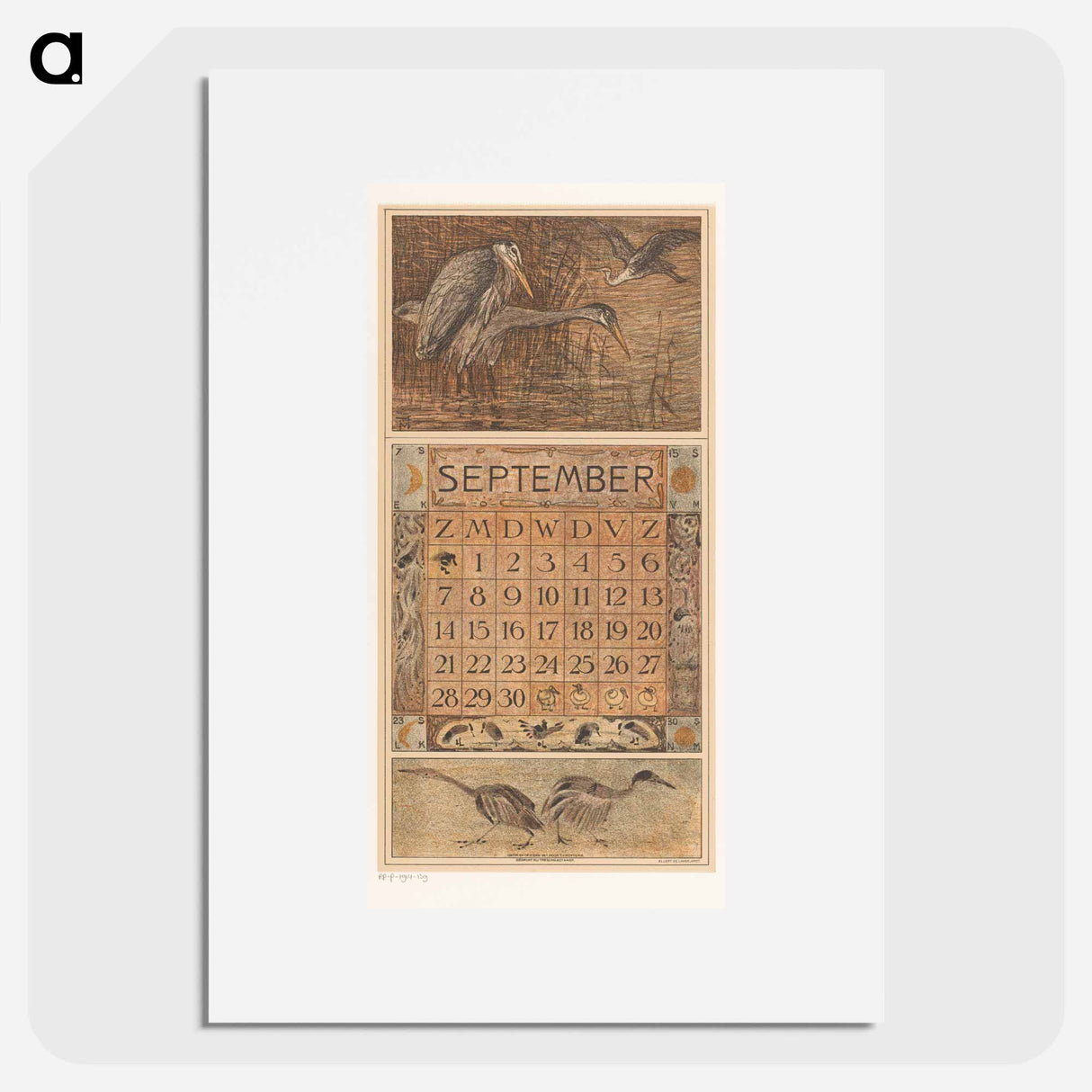 Kalenderblad september met reigers - テオ ヴァン ホイテマ Poster.