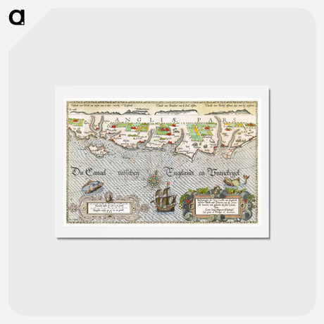アートポストカード-Kaart van de Zuidengelse kust tussen de Isle of Wight en Dover - アンティーク地図 Postcard.