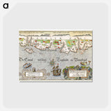 アートポストカード-Kaart van de Zuidengelse kust tussen de Isle of Wight en Dover - アンティーク地図 Postcard.