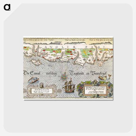 アートポストカード-Kaart van de Zuidengelse kust tussen de Isle of Wight en Dover - アンティーク地図 Postcard.
