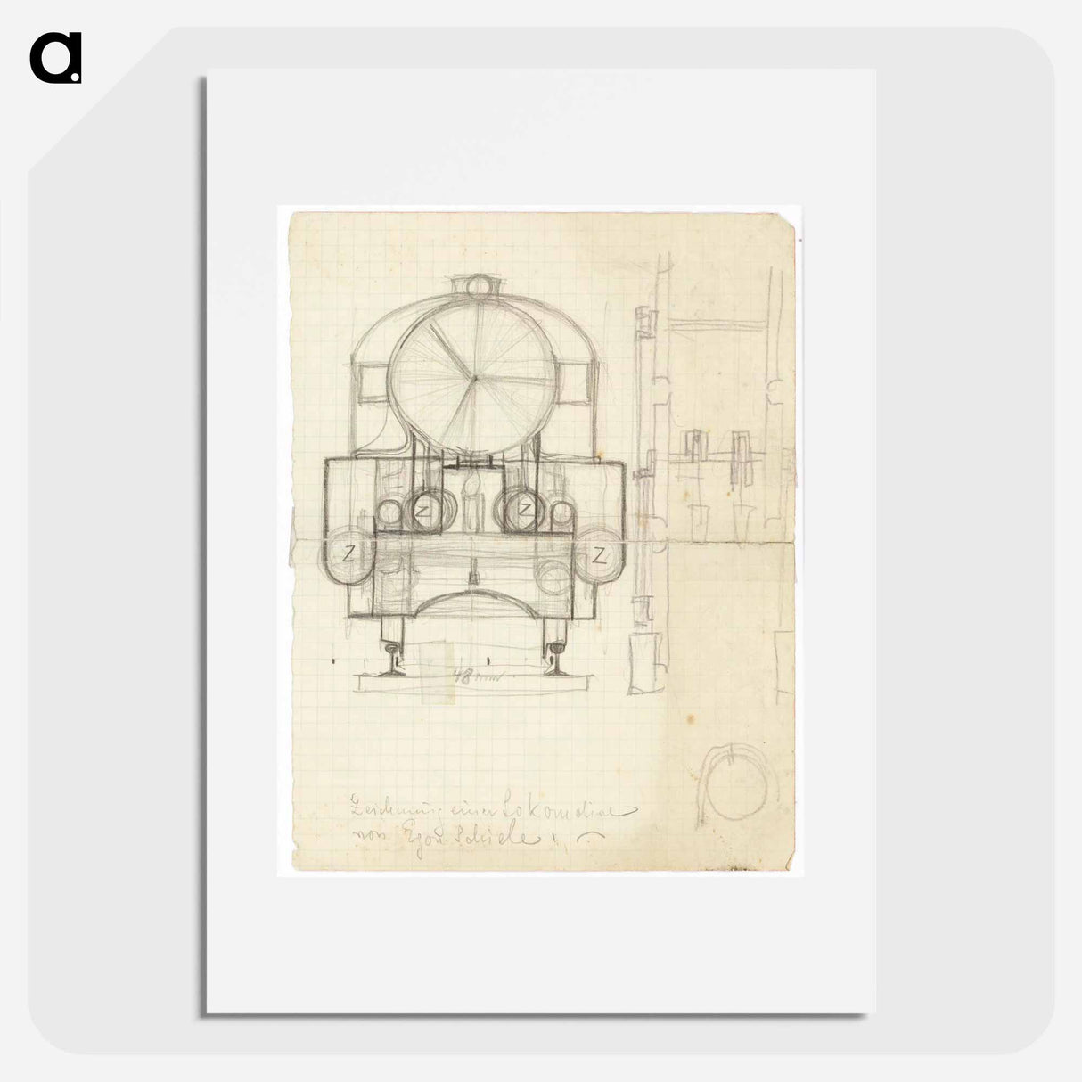 Locomotive from the front (child's drawing) - Egon Schiele Poster.