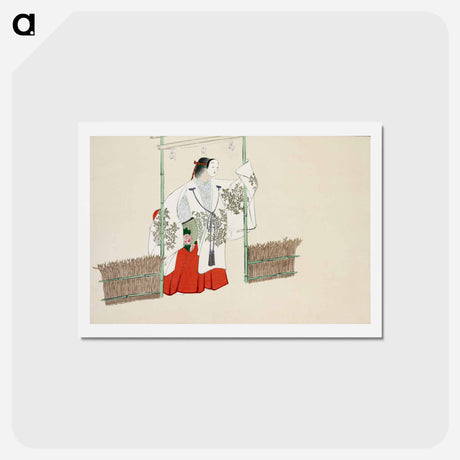 アートポストカード-Masked man from Momoyogusa–Flowers of a Hundred Generations - 神坂 雪佳 Postcard.