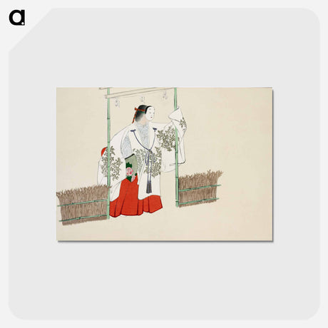 アートポストカード-Masked man from Momoyogusa–Flowers of a Hundred Generations - 神坂 雪佳 Postcard.