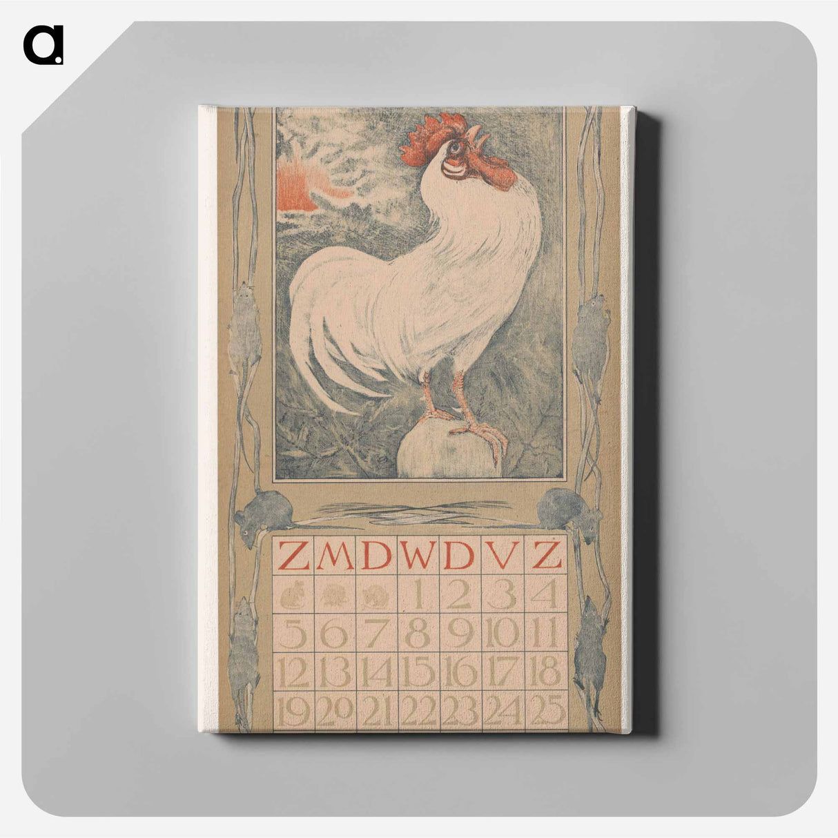Kalenderblad januari met witte haan - テオ ヴァン ホイテマ Canvas.