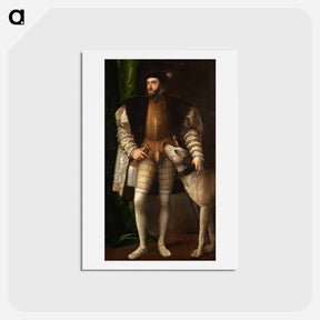 アートポストカード-Portrait of Emperor Charles V with dog - ティツィアーノ ヴェチェッリオ Postcard.