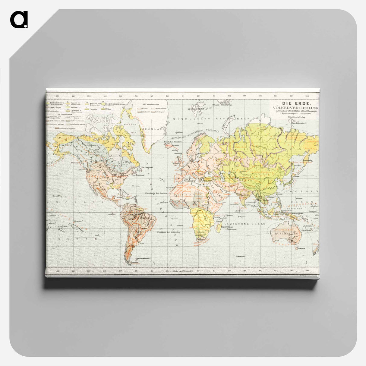 Die Erde. Eine allgemeine Erd- und Länderkunde - アンティーク地図 Canvas.