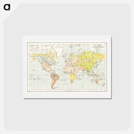 アートポストカード-Die Erde. Eine allgemeine Erd- und Länderkunde - アンティーク地図 Postcard.