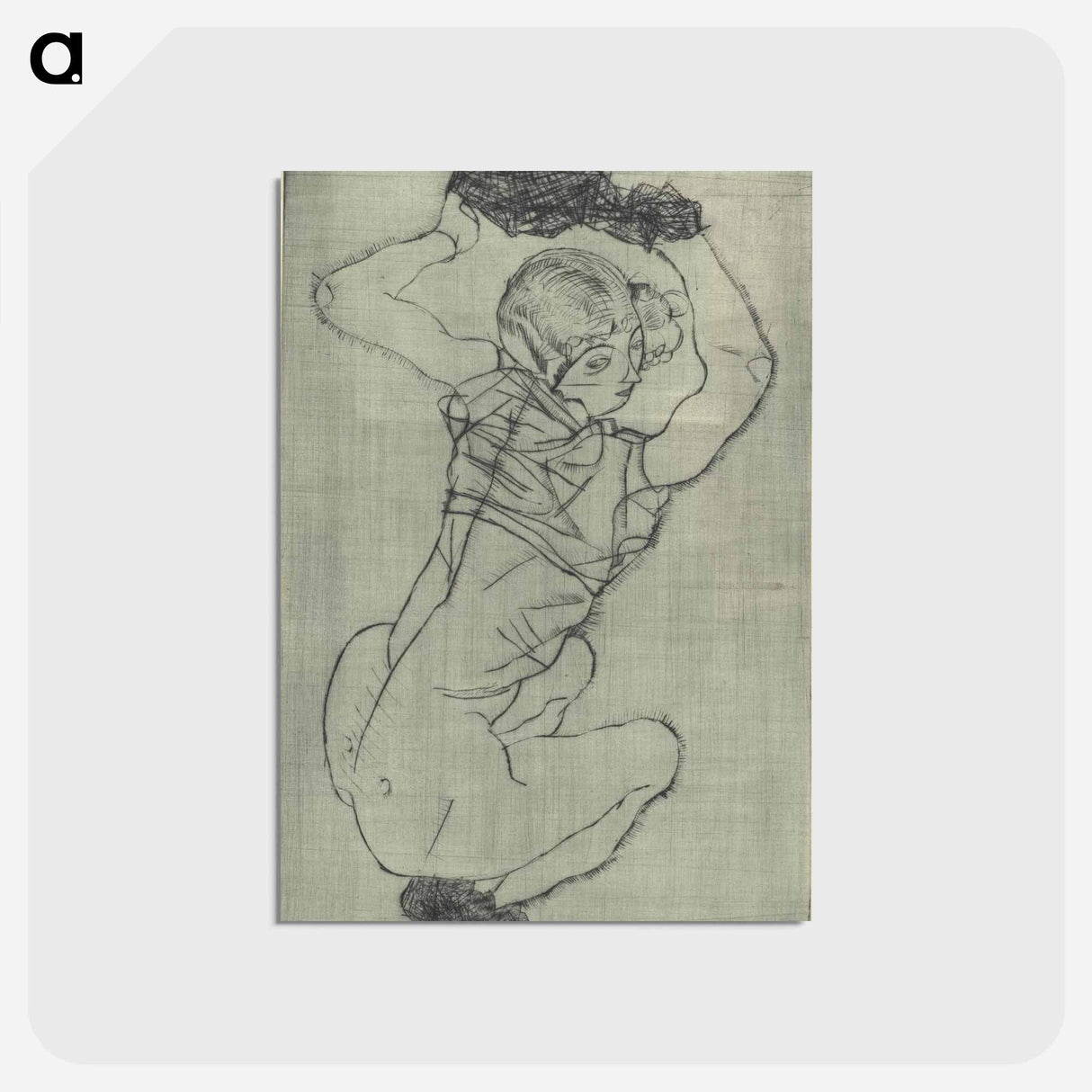 アートポストカード-Crouching - エゴン シーレ Postcard.