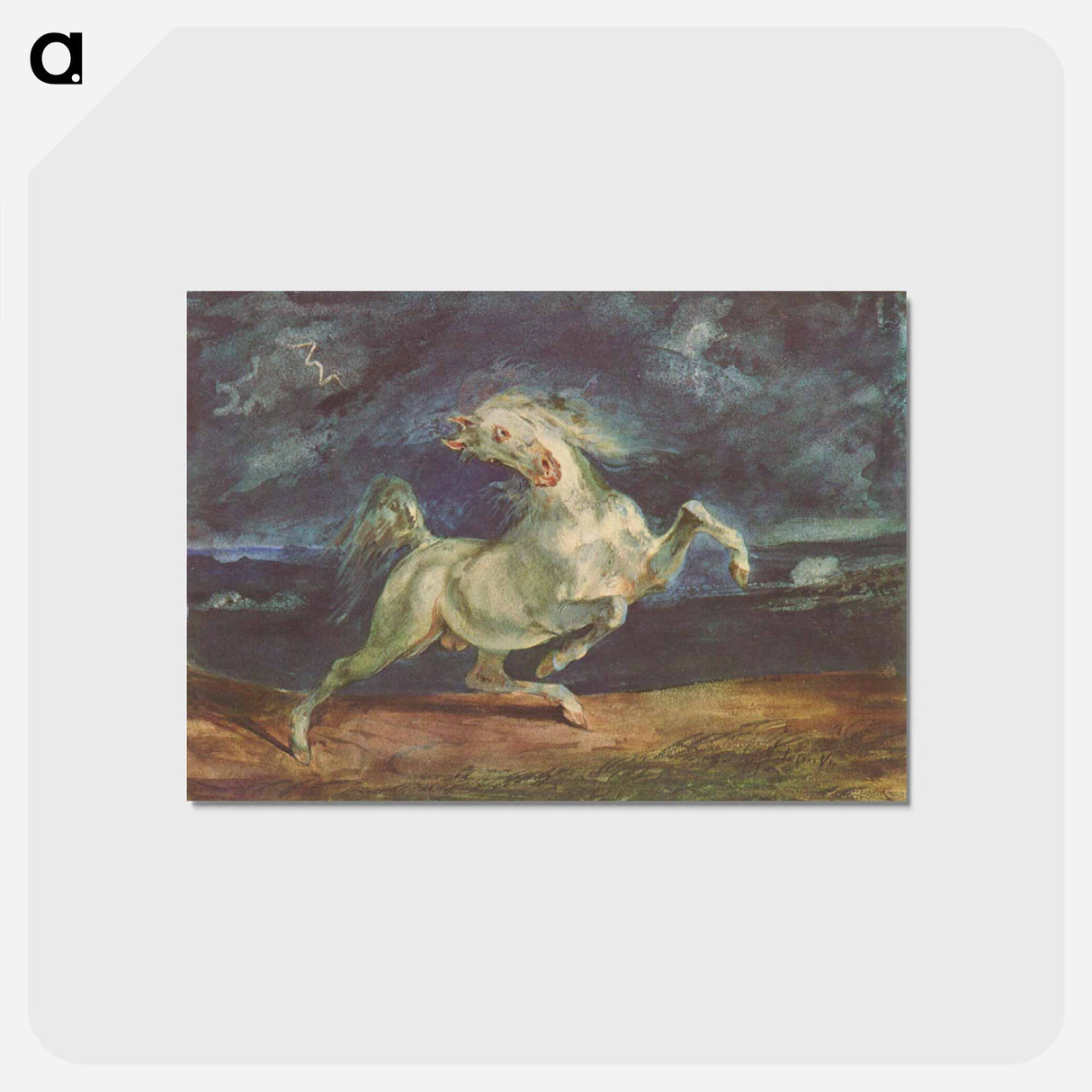 アートポストカード-Horse Frightened by a Storm - ウジェーヌ ドラクロワ Postcard.