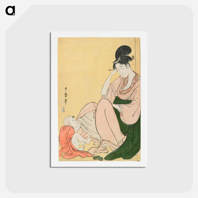 アートポストカード-Glue mixed on the woman's sash - 喜多川 歌麿 Postcard.