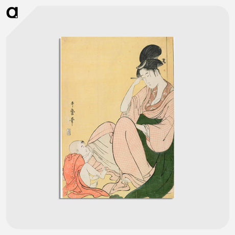 アートポストカード-Glue mixed on the woman's sash - 喜多川 歌麿 Postcard.