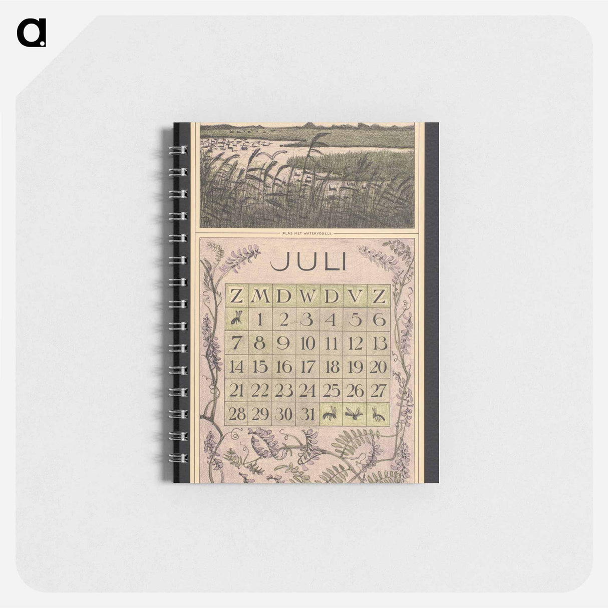 Kalenderblad voor juli 1912 met een waterrijk landschap met vogels by Theo van Hoytema - テオ ヴァン ホイテマ Memo.